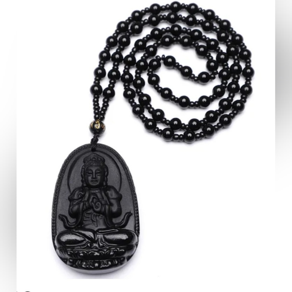 Black Obsidian Buddha necklace